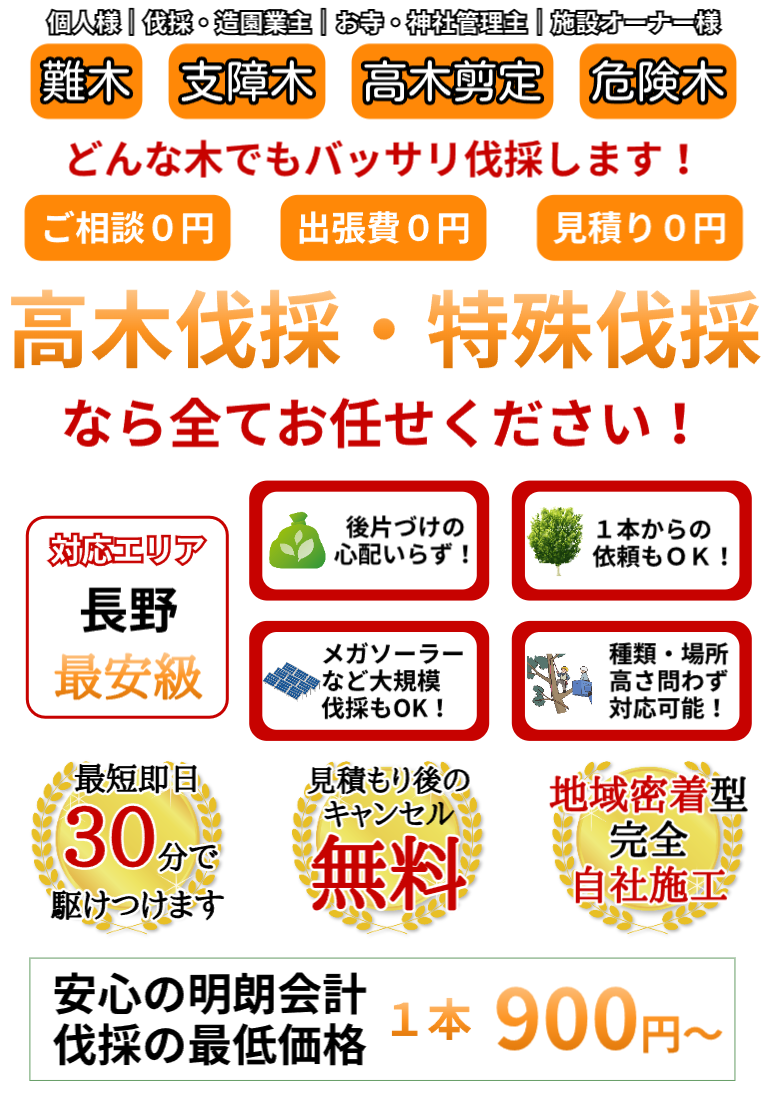 長野県南佐久郡小海町の特殊伐採業者ならリーフ・クリーンにお任せください